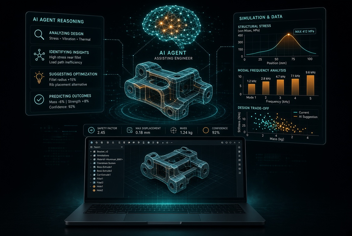 AI agent assisting an engineer with mechanical design and data